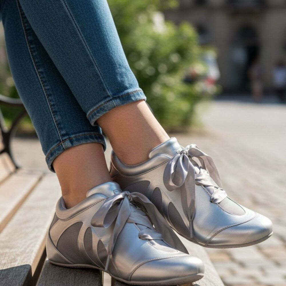 JW PEI Flavia Ballerina Sneakers Silver Metallic Women’s 9 Low Top Shoes